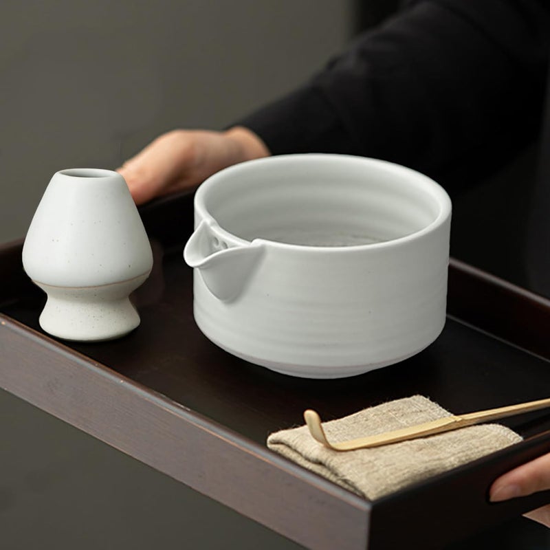 Glowgath Handmade Ceramic Matcha Bowl Set with Spout & Whisk Holder - Traditional Chasen Tea Whisk Ritual Kit, Gift-Ready Chawan for Matcha Lovers - Image 5